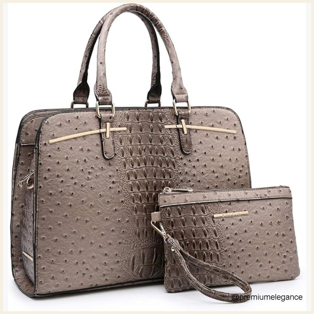Vegan Leather Satchel Tote with Wallet 3 Compartments Adjustable Strap
